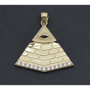 Real 10K Solid Yellow Gold One-Eye Pyramid Textured CZ Charm Pendant 2.5grams